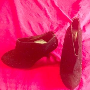 Black stiletto rhinestone shoe boot.